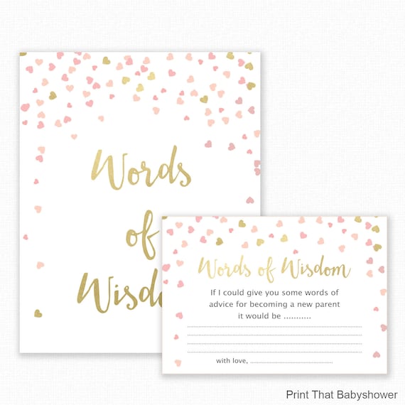 Baby Shower Games - Baby Words Of Wisdom - Baby Advice Cards - Pink and Gold Shower Games - Baby Advice Cards - Pink and Gold Baby Shower Il_570xn