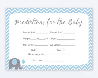 Babyshower-spel - Elefantbaby-förutsägelsespel - Baby-förutsägelsekort - Blå elefant - Elefant-förutsägelsekort