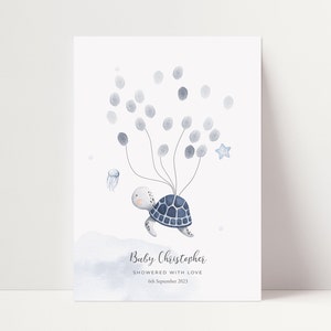 Libro degli ospiti con impronte digitali per baby shower - Sotto il mare Baby shower - Libro degli ospiti alternativo personalizzato - Albero delle impronte digitali - Tartaruga