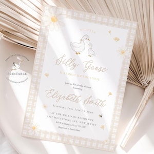 Silly Goose Baby Shower Invitations - Mother Goose Baby Shower - Printable Invitation - Digital Invite - Beige Neutral Baby Shower Invite