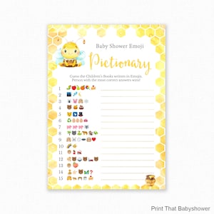 Baby Shower Game - Bee Baby Shower -  Emoji Pictionary - Neutral Baby Shower Printable - Baby Shower Emoji Game - Baby Bee
