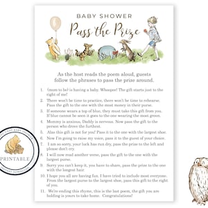 Pass the Parcel Rhyme - Winnie The Pooh Baby Shower -  Baby Shower Game - Left and Right Game - Printable - Baby Shower Pass the prize game