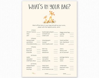 Baby Shower Games - What's In Your Purse/Bag Game? - Giraffe