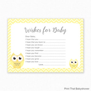 Baby Shower Games - Wishes For Baby Game - Yellow Owl Shower Game - Wishes For Baby Printable - Wishes For Baby Card - Yellow Owl