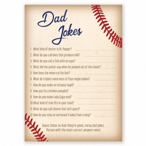 Baby Shower Games - Dad Jokes Game - Baby Shower Trivia - Baseball Baby Shower - Sports Shower Games - Printable Game