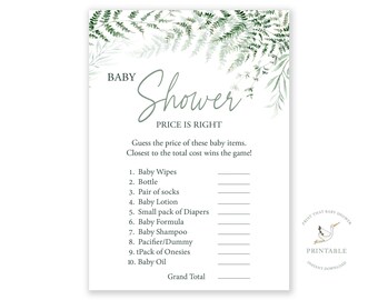The Price is Right Baby Shower Game - Botanical Baby Shower Game - Baby Price Is Right - Greenery