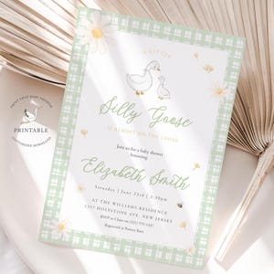 Silly Goose Baby Shower Invitations - Mother Goose Baby Shower - Printable Invitation - Digital Invite - Green Neutral Baby Shower Invite