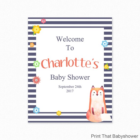 Baby Shower Welcome Sign - Personalized Welcome Sign - Welcome to the Baby Shower Sign - Fox Baby Shower Welcome Sign - Blue Fox Il_570xn