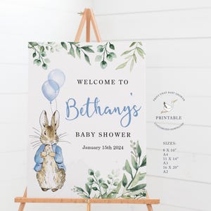Cartello di benvenuto per baby shower - Cartello per baby shower Peter Rabbit - Stampabile - Benvenuti al baby shower - Personalizzato - Baby shower Peter Rabbit
