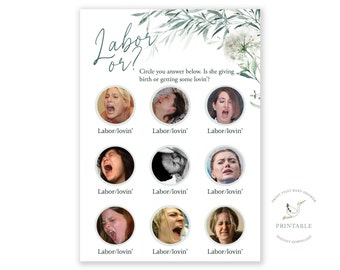 Baby Shower Games - Labor or? Game - Labor Baby Shower Game - Botanical Shower Games - Printable Game - Floral Greenery