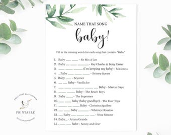 Name dieses Lied Baby Trivia Spiel | Botanische Babyparty | Grün