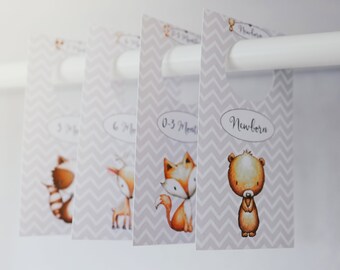Printable Nursery Closet Dividers, Woodland Baby Clothes Dividers, Wardrobe Closet Organizer, Woodland Nursery, PDF Instant Download