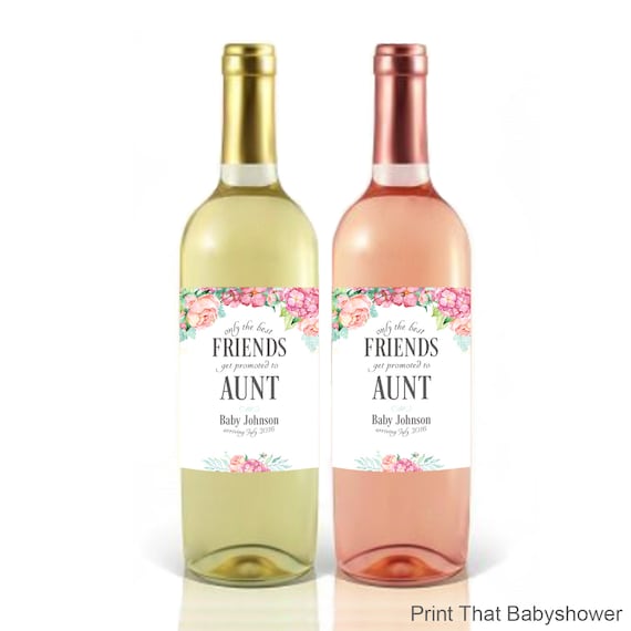 Pregnancy Announcement - Baby Announcement Wine Bottle Label - Custom Wine Label - Floral Baby Shower Favor - Friends promoted to Aunt Il_570xn