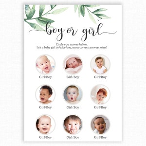 Babypartyspiele - Junge oder Mädchen Babypartyspiel - Babyparty Junge oder Mädchen - Druckbare Duschspiele - Greenery Babyparty - Botanische