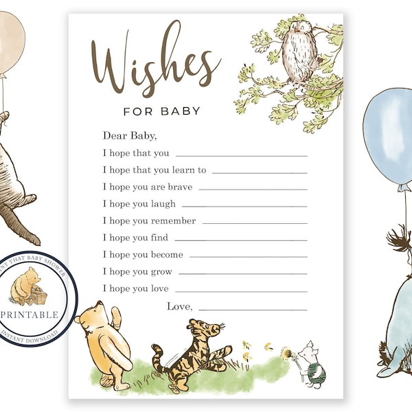 Baby Shower Games - Wishes For Baby Game - Winnie the Pooh Shower Game - Wishes For Baby Printable - Wishes For Baby Card - Winnie the Pooh