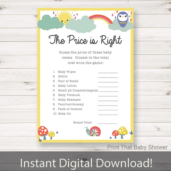 The Price Is Right Baby Shower Game Rainbow Baby Shower Etsy