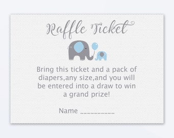 Baby Shower Diaper Raffle Tickets - Blue Elephant Invitation Insert - Diaper Raffle Ticket - Elephant Invitation Insert - Blue Elephant