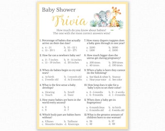 Baby Shower Games - Shower Trivia Game - Jungle Elephant - Printable