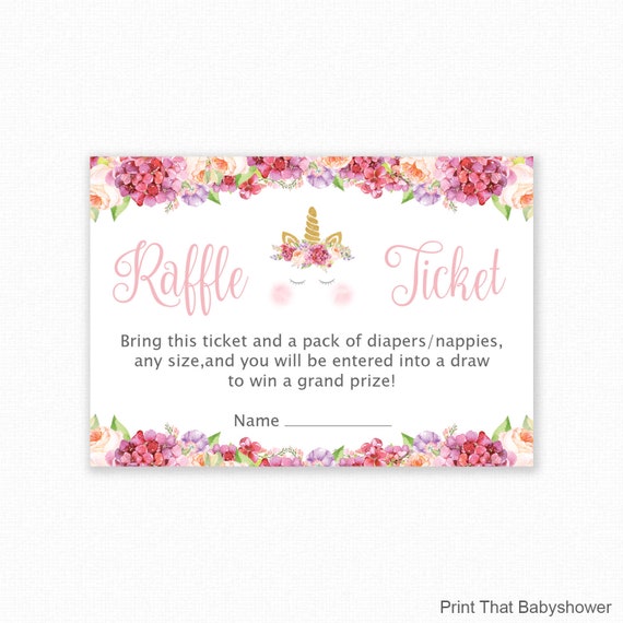 Baby Shower Diaper Raffle Tickets - Unicorn Invitation Insert - Diaper Raffle Ticket - Unicorn Invitation Insert - Pink and Gold Unicorn Il_570xn