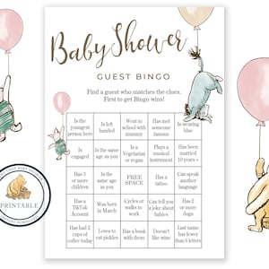 Juegos de Baby Shower - Juego de bingo para invitados - Baby Shower clásico de Winnie The Pooh - Bingo de Baby Shower - Baby Shower del Oso Pooh