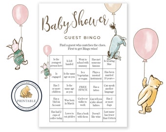 Jogos de chá de bebê - Jogo de bingo para convidados - Chá de bebê clássico do Ursinho Pooh - Bingo para chá de bebê - Chá de bebê do Ursinho Pooh
