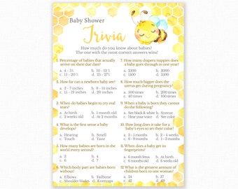 Baby Shower Games - Baby Trivia Game - Baby Shower Trivia - Bee Baby Shower - Baby Bee Shower Games - Printable Game