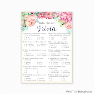 Baby Shower Games - Baby Trivia Game - Baby Shower Trivia - Floral Baby Shower - Floral Shower Games - Printable Game