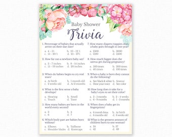 Baby Shower Games - Baby Trivia Game - Baby Shower Trivia - Floral Baby Shower - Floral Shower Games - Printable Game