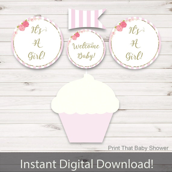 pink baby shower cupcake toppers