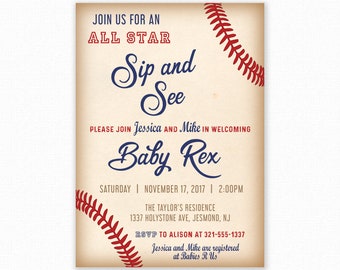 Sip and See Invitation - Baseball Sip and See - Baby Sip and See - Printable Invitation - Baseball Sip and See Invite - Baseball