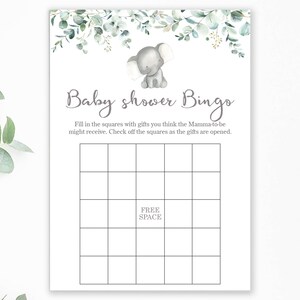 Baby Shower Bingo Cards - Printable - Baby Shower Games - Elephant Baby ...