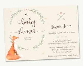 Woodland Fox Baby Shower Invitation - Fox Invitation - Woodland Invite - Woodland Baby Shower Invite