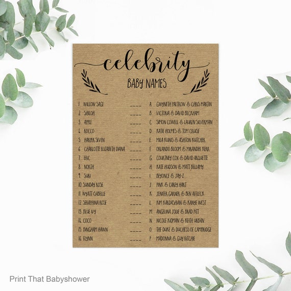 Celebrity Baby Names Game Baby Shower Games Rustic Baby Shower Celebrity Baby Names Game Baby Shower Games Rustic Baby Shower