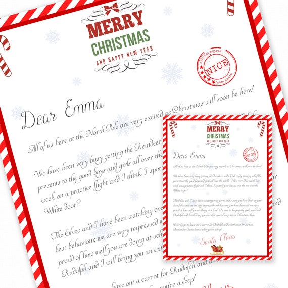 Personalized letter from santa christmas letter printable download customizable name stripey by 