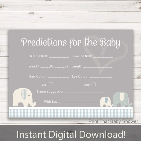 Baby Shower Games - Baby Predictions Game - Baby Predictiction Card - Elephant Shower Games - Elephant Prediction Card - Elly Patches Il_570xn