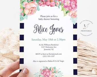 Invitación para baby shower - Baby shower floral - Invitación imprimible - Invitaciones para baby shower de flores - Invitación floral - Floral