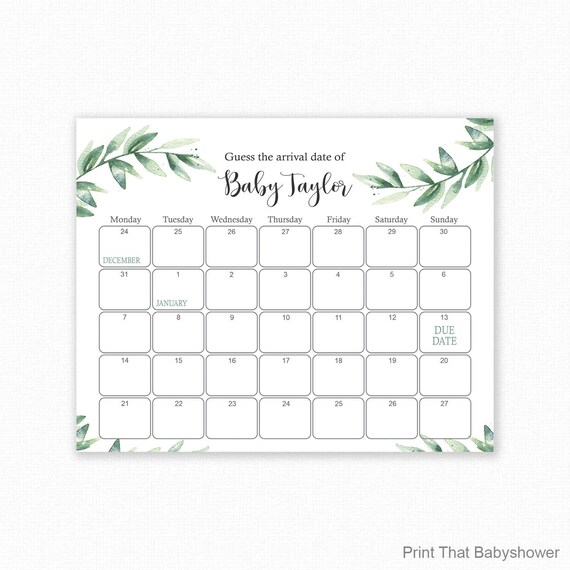 Guess The Due Date Botanical Baby Shower Games Baby Shower Birthday 