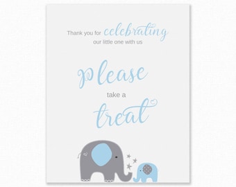 BabyShower Favor Sign - Favour Sign - Blue Elephant Party Favor Signs - Party Favor Sign, Printable, Take a Treat, Blue Elephant Baby Shower