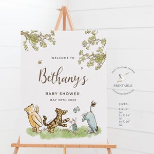 Letrero de bienvenida para baby shower - Letreros imprimibles de Winnie the Pooh - Bienvenido al baby shower - Personalizado - Winnie the Pooh