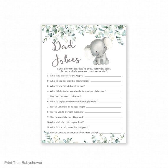 Baby Shower Games Dad Jokes Game Baby Shower Trivia Elephant Baby