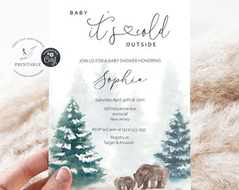 Editable Baby Shower Invite | Winter Woodland Baby Shower | Baby Shower Invitation | Instant download | Editable File | Winter Invitation