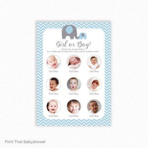 Baby Shower Games - Boy or Girl Baby Shower Game - Baby Shower Boy or Girl - Printable Shower Games - Elephant Baby Shower - Blue Elephant
