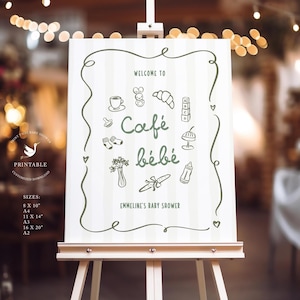 Letrero de bienvenida para baby shower / Letreros imprimibles para baby shower de Café Bébé / Bienvenido al baby shower / Personalizado / Cafetería en casa / Cafetería
