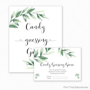 Baby Shower Games - Candy Guessing Game - Greenery Baby Shower - Greenery Shower Games - Guess how many Candies - Botanical Baby Shower