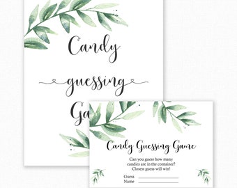 Baby Shower Games - Candy Guessing Game - Greenery Baby Shower - Greenery Shower Games - Guess how many Candies - Botanical Baby Shower