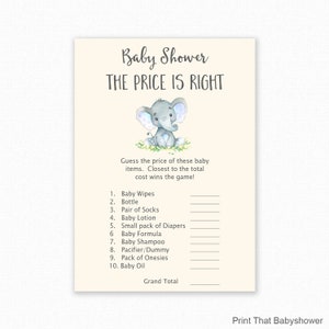 The Price is Right Baby Shower Game - Blue Elephant Baby Shower Games -  Baby Price Is Right - Blue Elephant