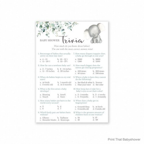 Baby Shower Games Baby Trivia Game Baby Shower Trivia Etsy UK
