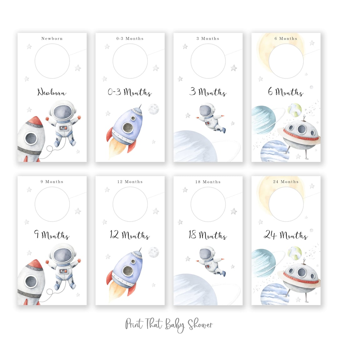 Printable Nursery Closet Dividers, Space Theme Baby Clothes Dividers, Wardrobe Closet Organizer ...
