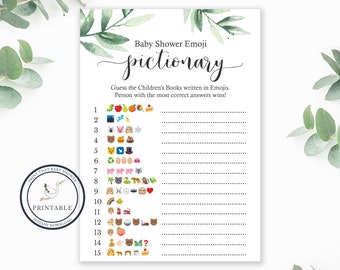 Baby Shower Game - Greenery Baby Shower -  Emoji Pictionary - Botanical Baby Shower Printable - Baby Shower Emoji Game - Botanical Greenery