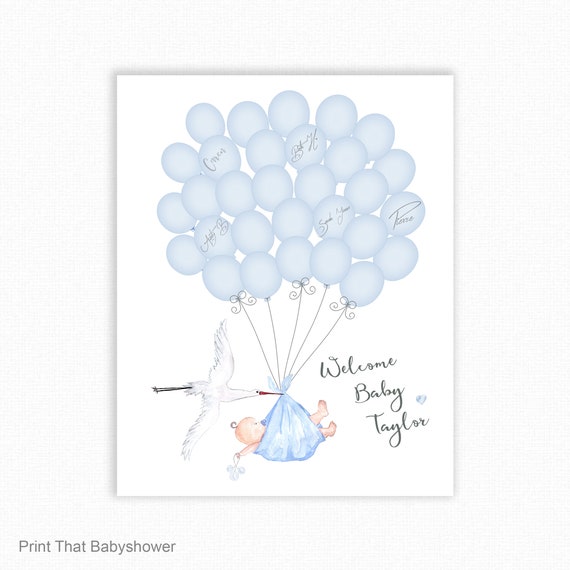Baby Shower Signature Guest Book, Blue Stork Baby Shower, Personalized
